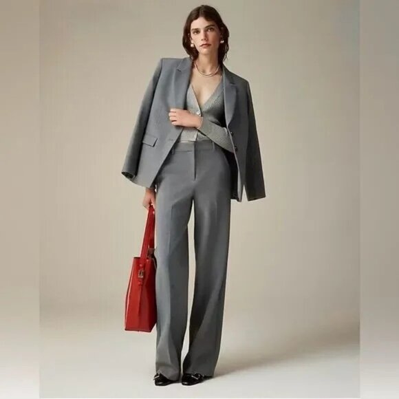 J. Crew Petite Trouser Wide-Leg Four-Season Stretch Pleats Carreman Black SZ 12P - Picture 2 of 10